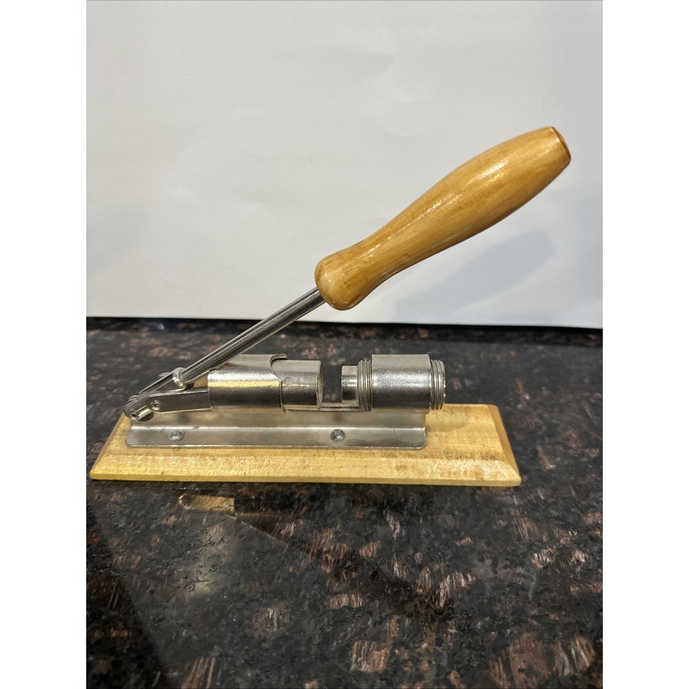 Vintage Nut Cracker Metal Adjustable 8.5in Mounted to Wood Base